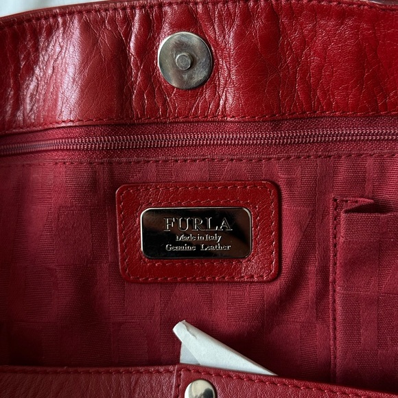 Furla Red Leather Tote with Silver Accents - Picture 3 of 5